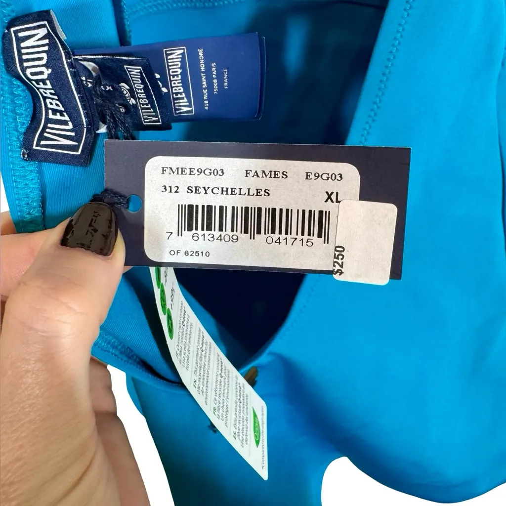 NWT Vilebrequin Solid Water Fames Deep V Halter Swimsuit in Seychelles Turquoise Blue Size XL - Image 9