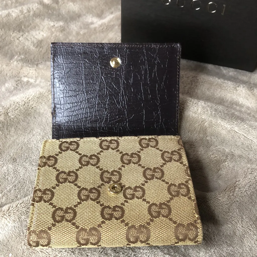 GUCCI GG Canvas Leather Sherry Line Horsebit Trifold Wallet COMES WITH GUCCI BOX - Image 11
