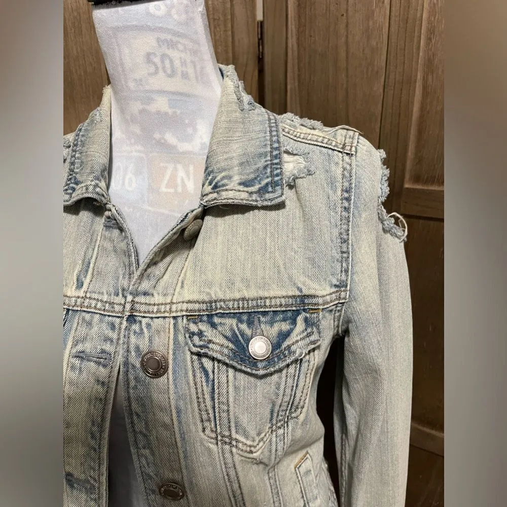 American Eagle Denim Jacket Distressed Ripped - Image 3