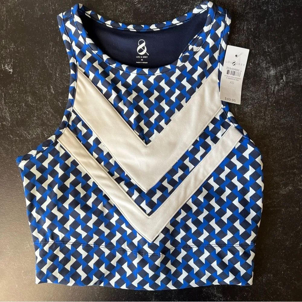 Lou & Grey Chevron Softsculpt Racerback Blue/white/black Bralette XS NWT - Image 4