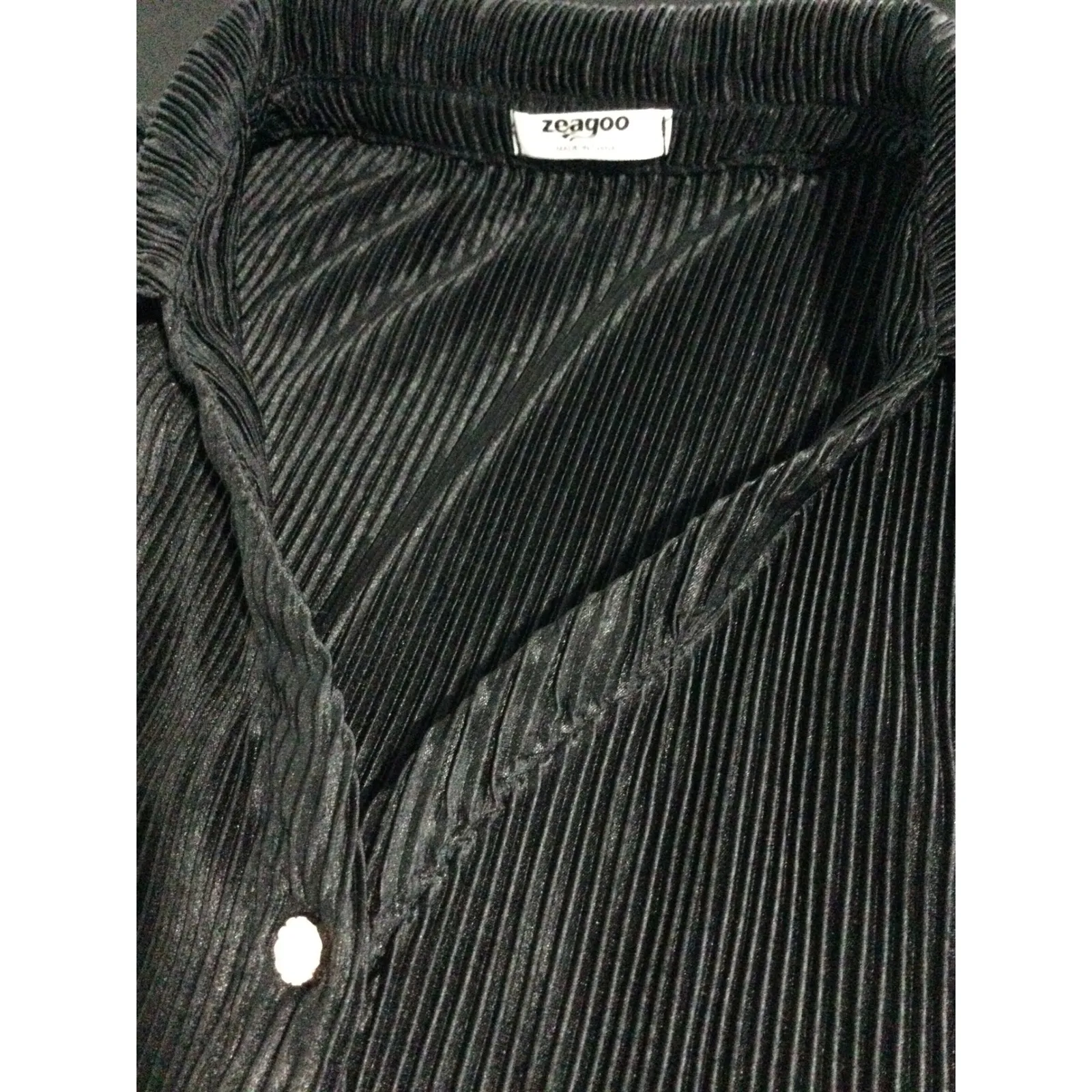 Zeagoo Women's‎ Black Pleated Button-Down Shirt Long Sleeve Dressy Top size L - Image 5