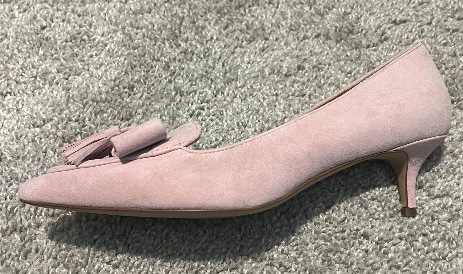Baby Opal Blush Pink Leather Suede Tassel Bow Kitten Heel Loafer Mule - Image 4