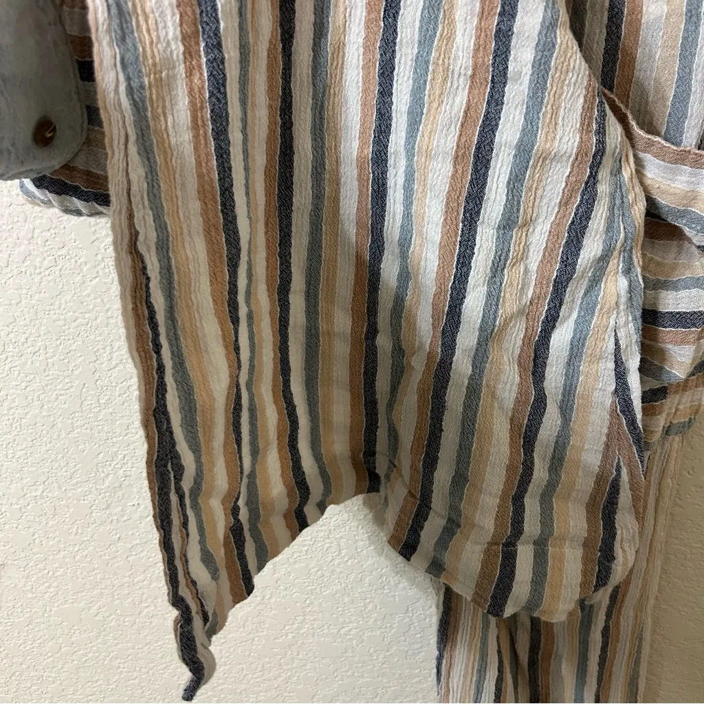 Free People Jones Beach Striped Wide Leg Pants in Blue, Brown, Cream - Size SP - Image 4