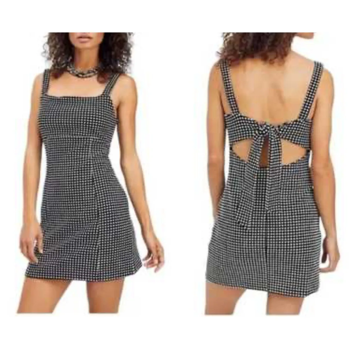 Free People Gingham Mini Dress Open Back Sleeveless Casual Black White S - Image 2