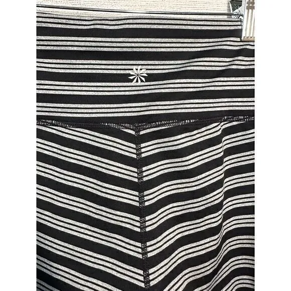 Athleta Leggings Womens XS Gray‎ Black Stripes Chaturanga Crop Athletic Stretch - Image 2