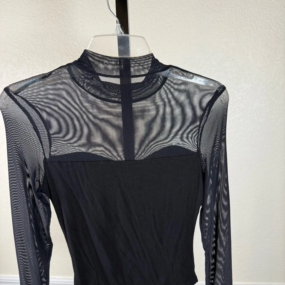 Black Sheer Mesh Crop Top Small Clubwear Gothcore Festival Goth Sweetheart Rave - Image 3