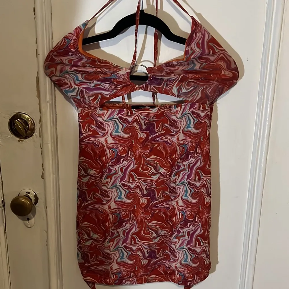 Sexy Keyhole Mini Dress Mesh Marble tie dye halter cut out 90s small Barbie - Image 6