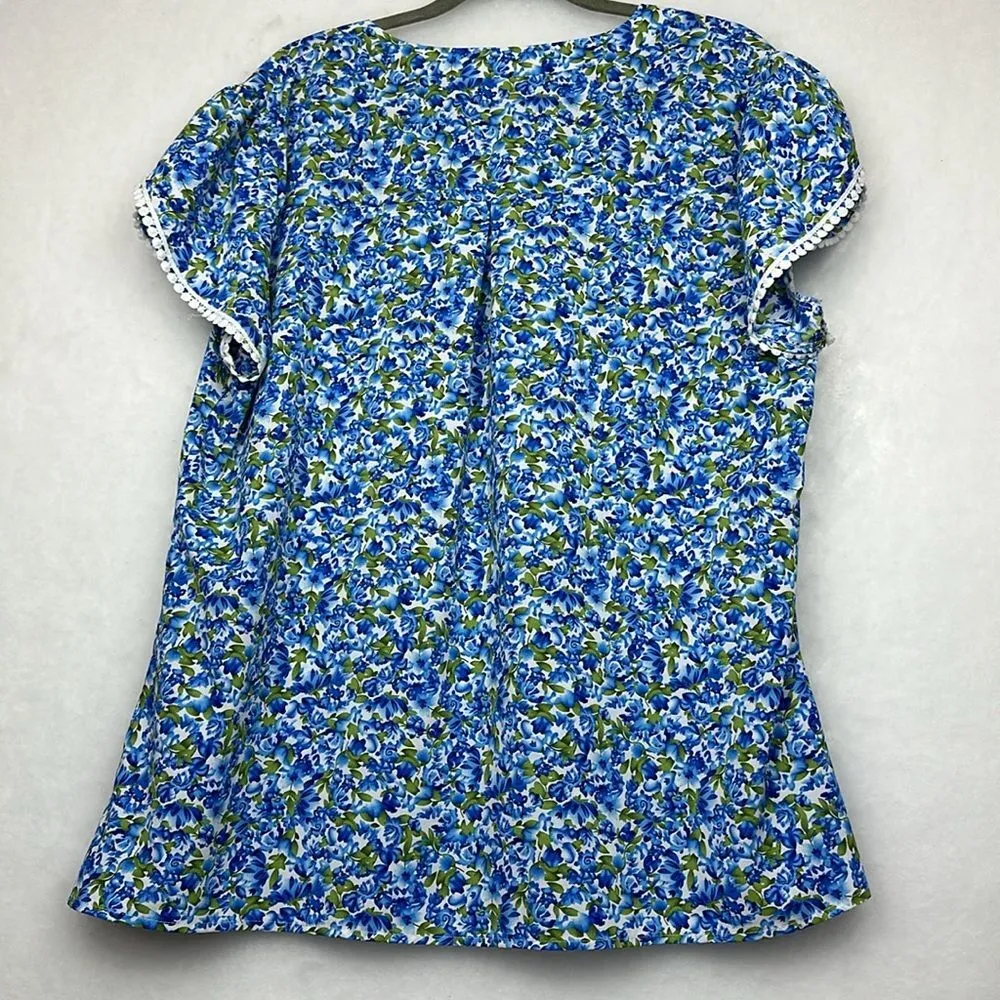 Plus Size Women's Ditsy Floral Petal Sleeve Summer Shirt Sz XXL White - Image 4