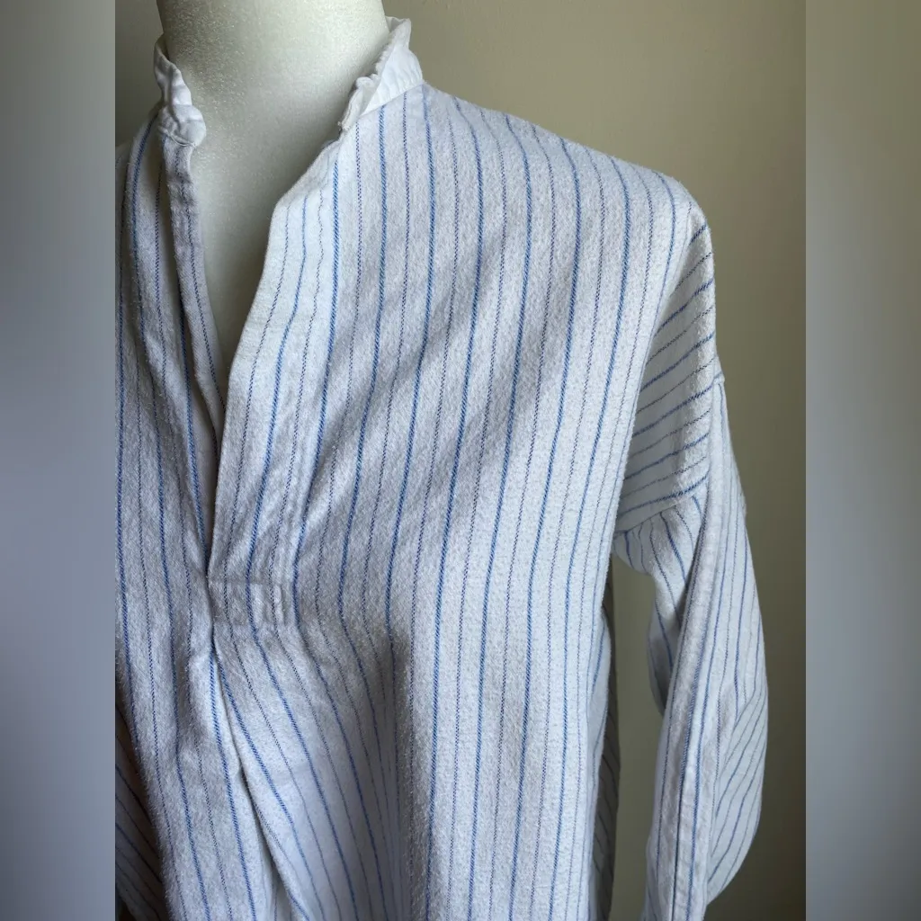 VTG Banana Republic Dobby Flannel Striped Night Shirt Made in England - Image 9