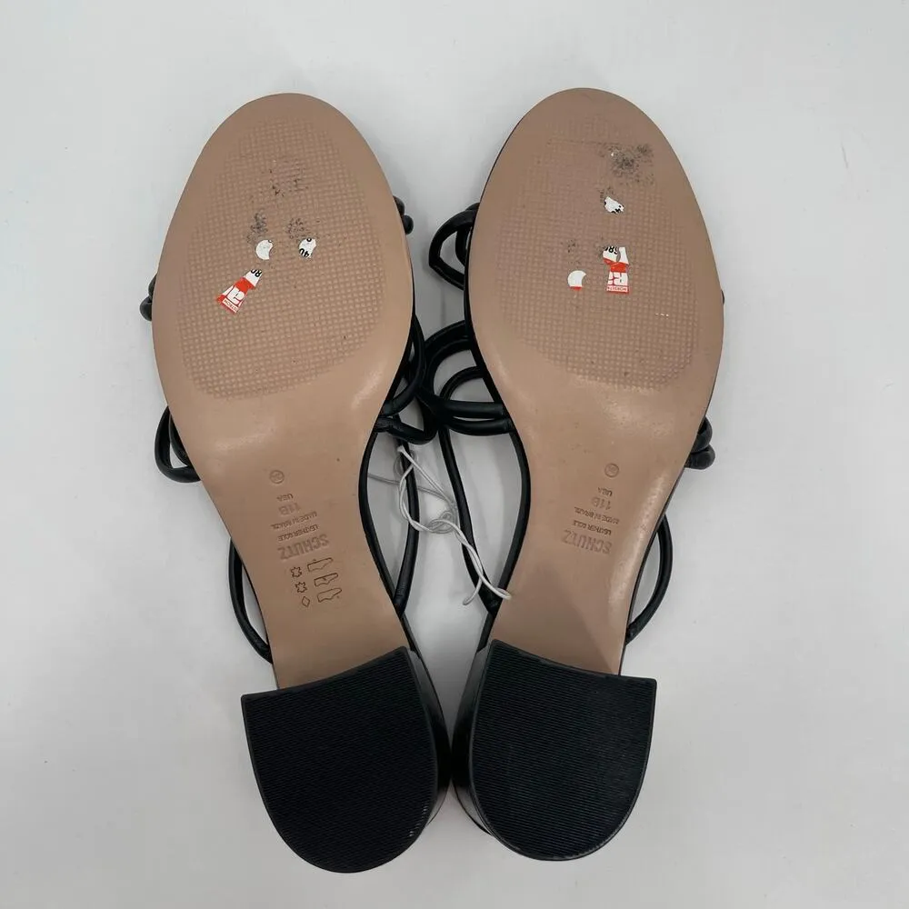 SCHUTZ Princey Sandals Size 11 Black Leather Strappy Block Heel Double Knotted - Image 8