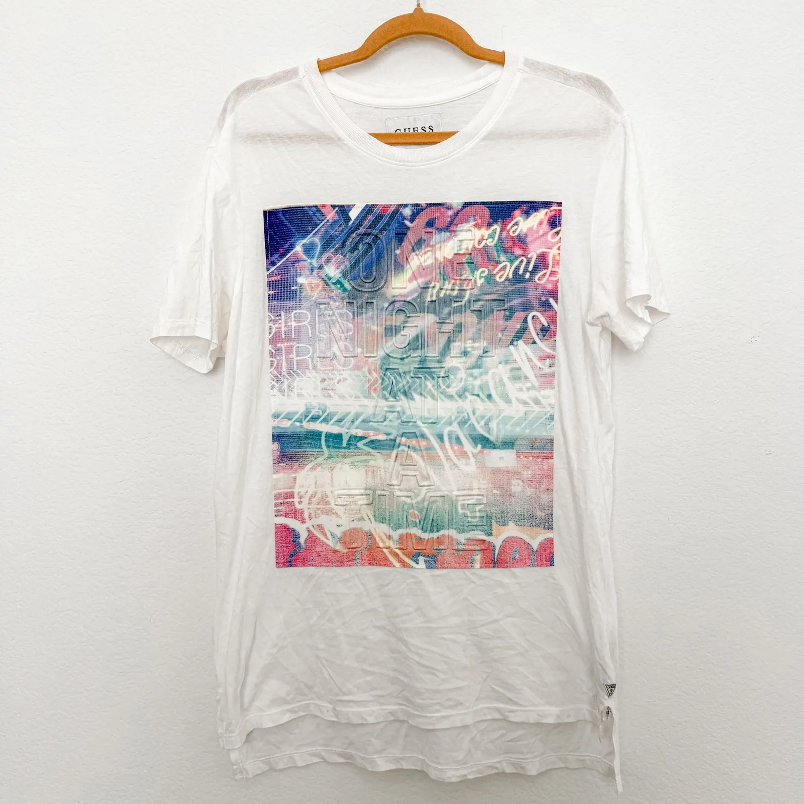 Y2K Guess Womens T-Shirt Lot Size‎ S White Distressed Graphic Street Grunge Rose - Image 8