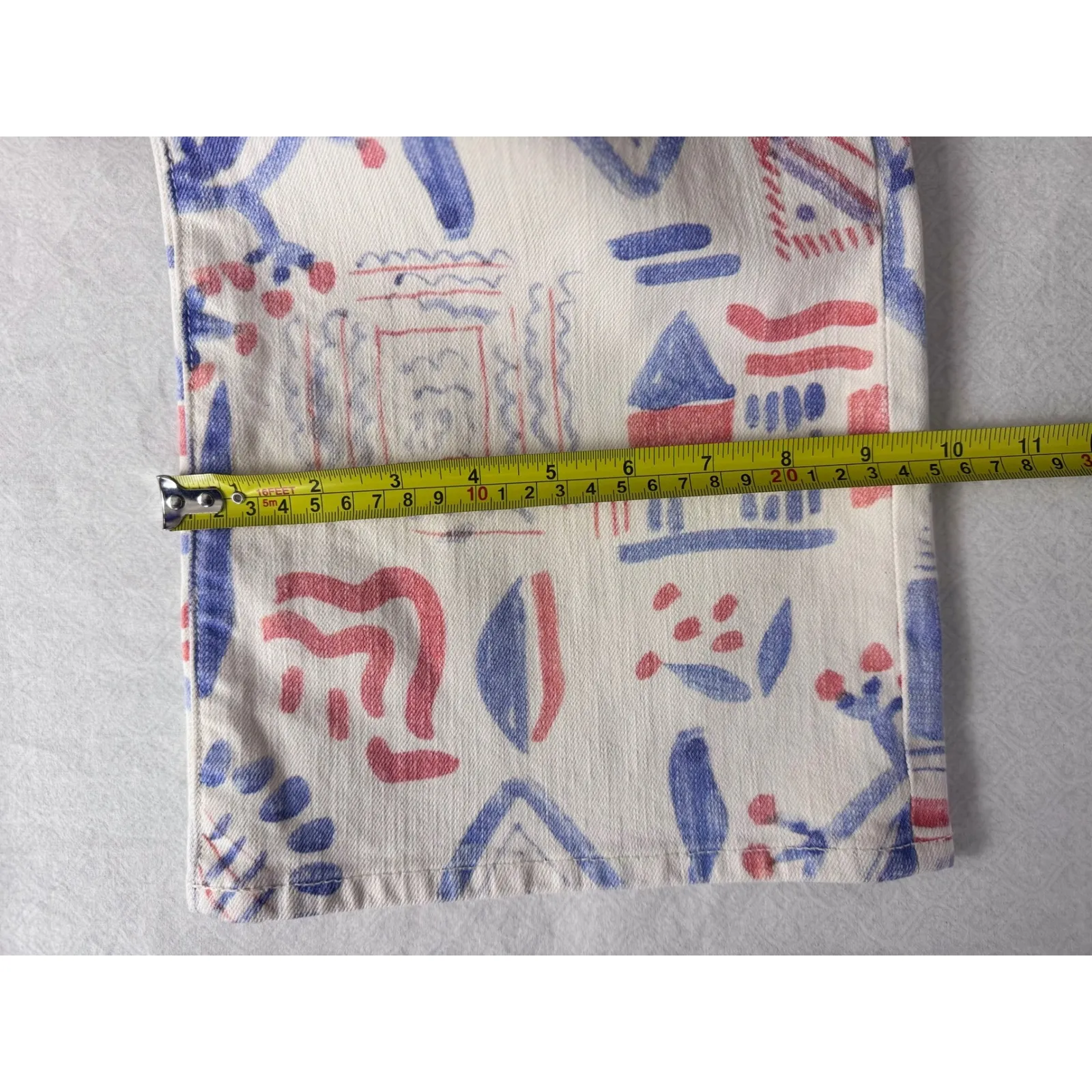 MOTHER The Maven Skimp Jeans Cream Multi Print Wide Leg Cropped Women's Size‎ 27 Blue - Image 11