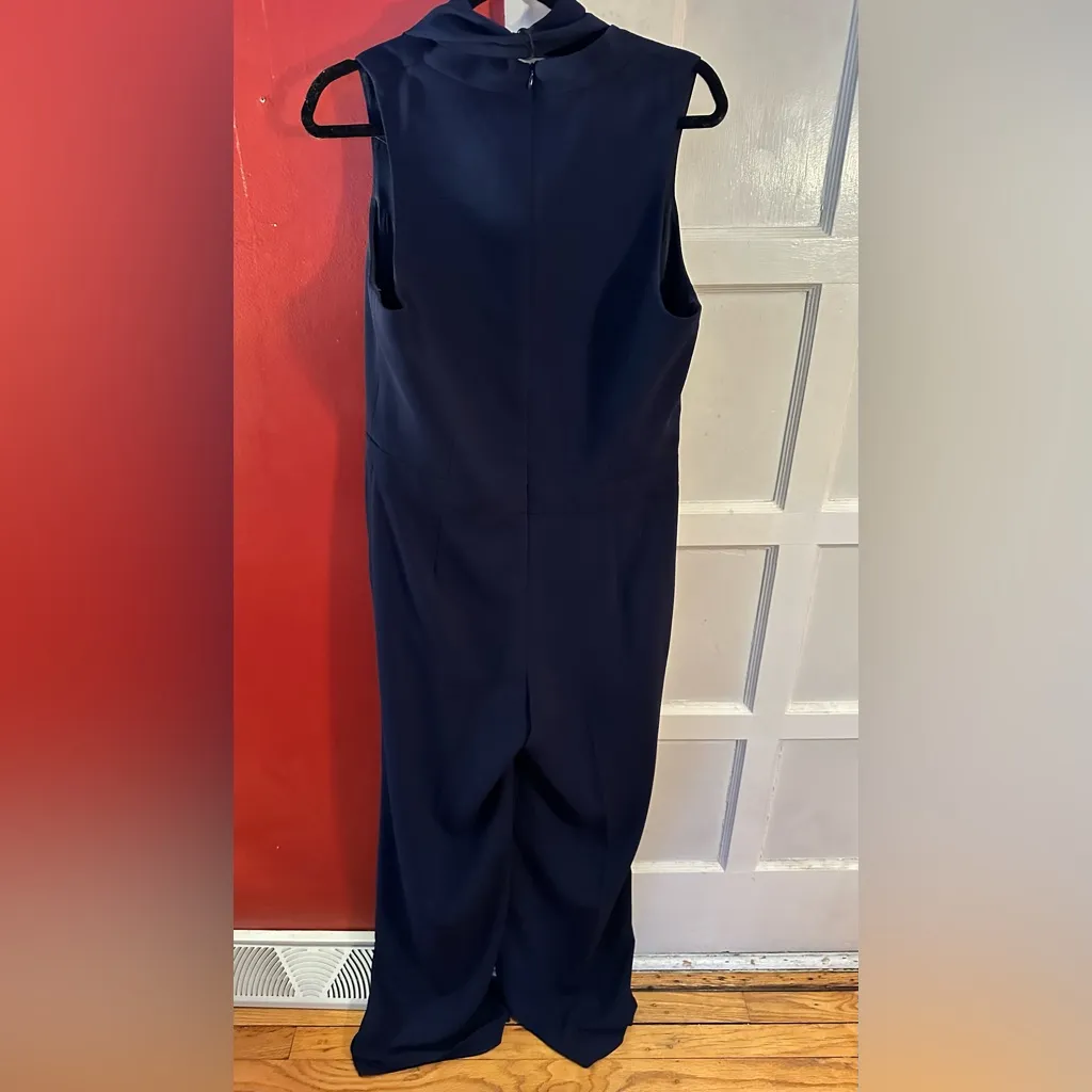 Trina Turk Momo Fringe Jumpsuit Navy Blue Wide Leg Sleeveless Scarf - Image 14