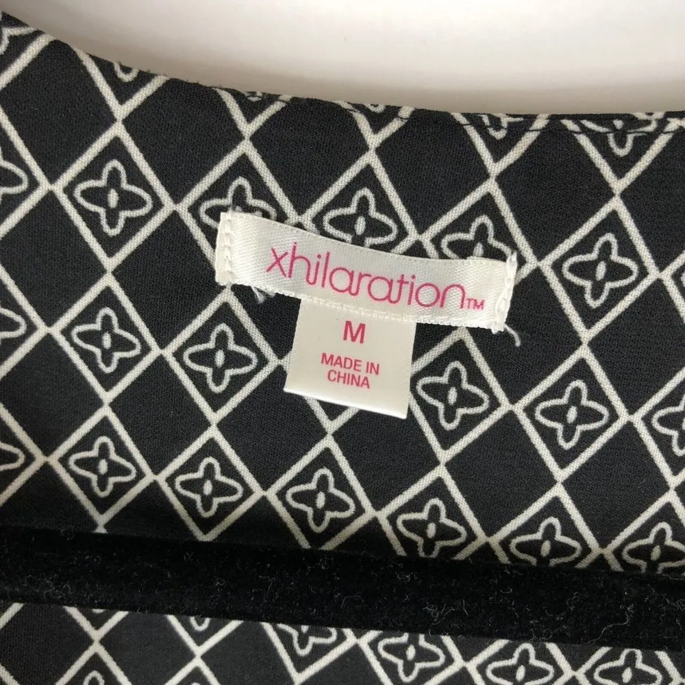 Xhilaration Cardigan Top Tie Bell Sleeve Geometric Boho Tassel Black Orange M - Image 3