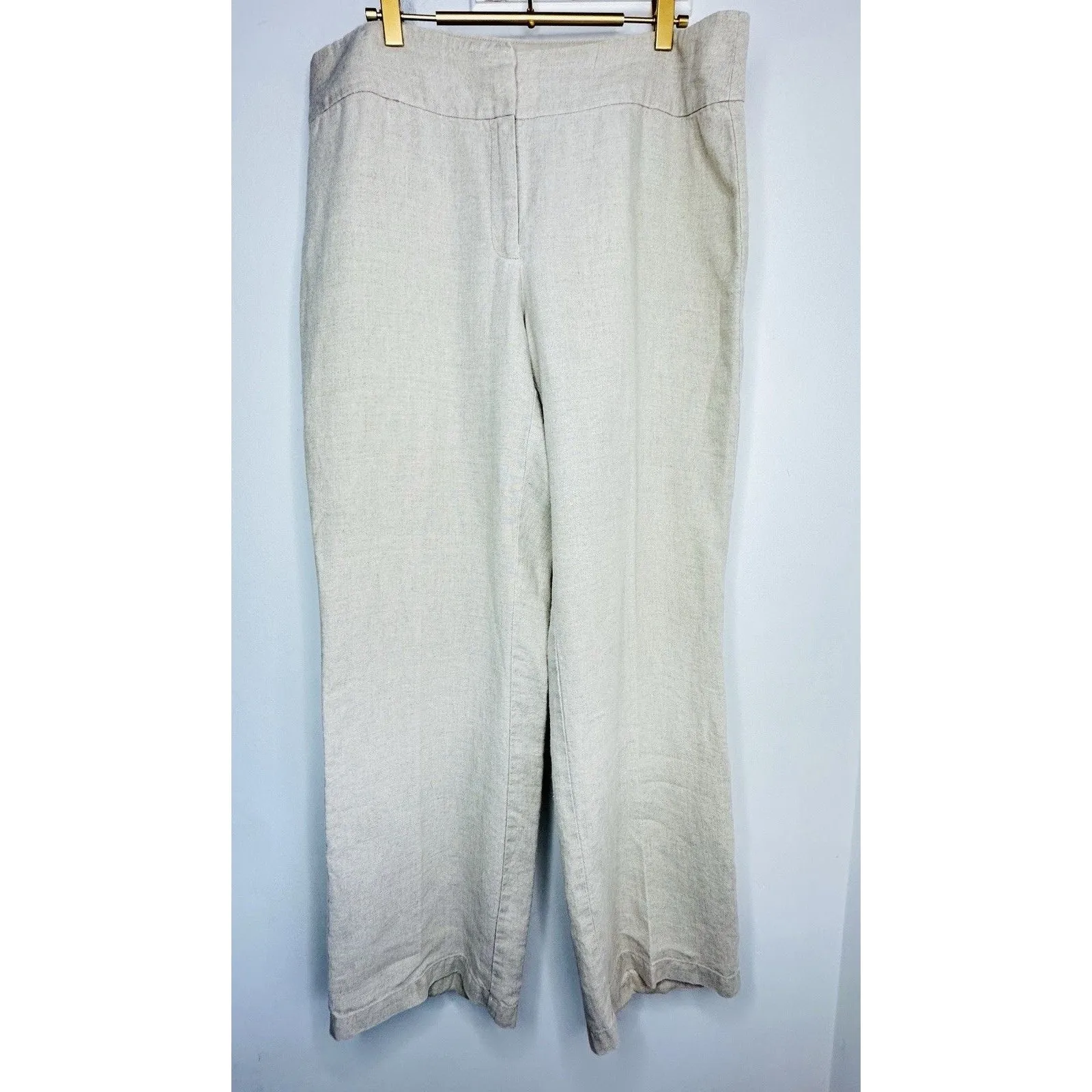 Eileen Fisher 100% Linen Wide Leg Pants Women Sz 12 Large Beige Tan Boho Beach - Image 3