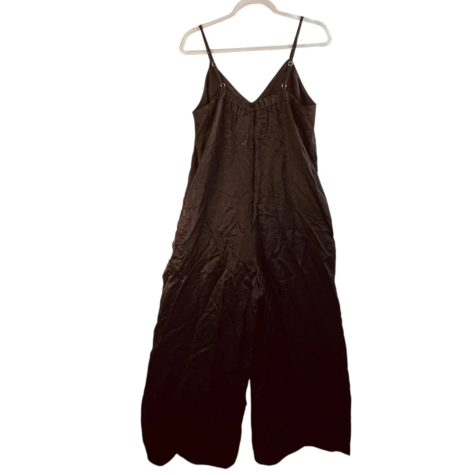 Athleta‎ Calm Cool Jumpsuit M Black Cupro Wide Leg Strappy Minimalist Chic Flowy - Image 2
