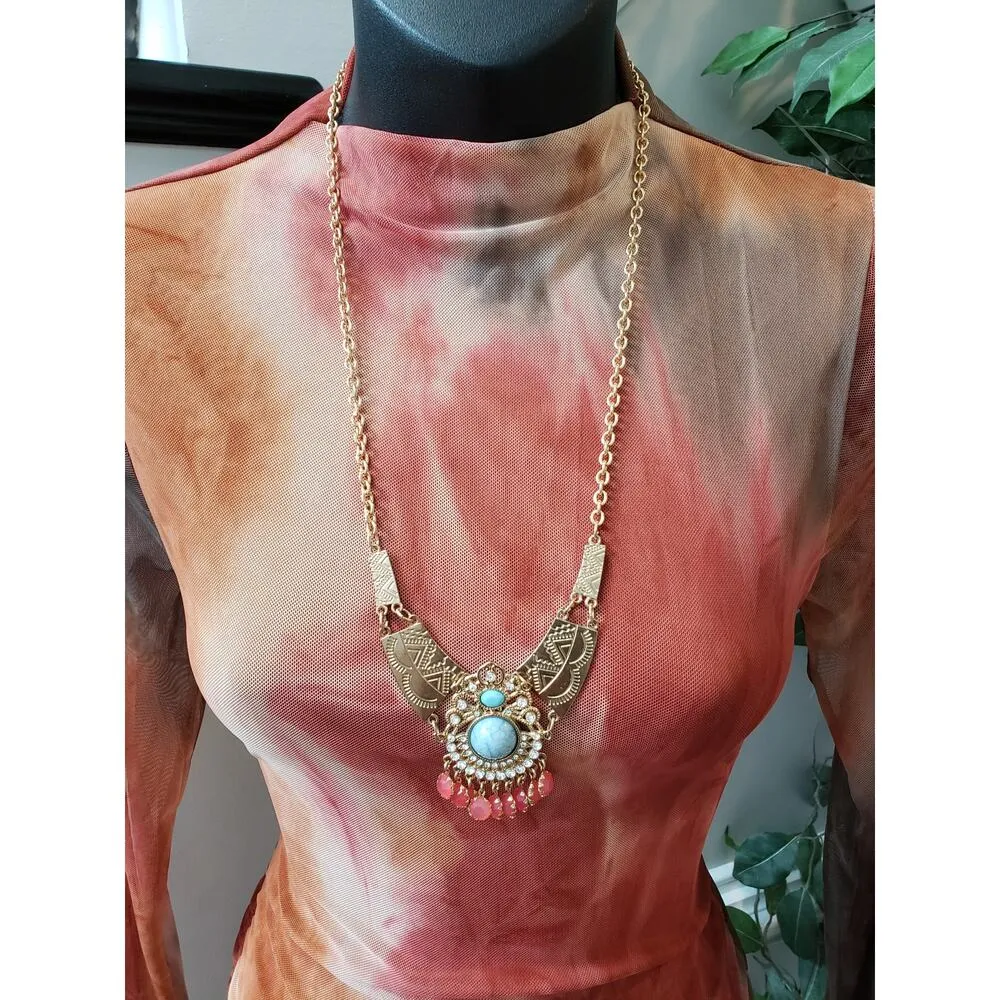 IRIS Bodycon Dress Women M Multicolor Long Sleeve Ruched Mesh Stretch Sexy - Image 3