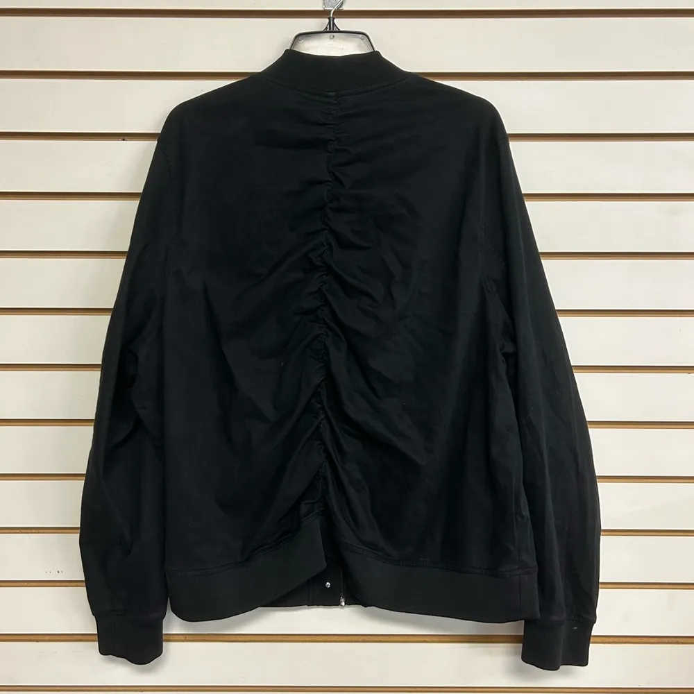Lane Bryant 26/28 Bomber Jacket Black Faux Pearl Full Zip Long Sleeve Ruched NWT - Image 4