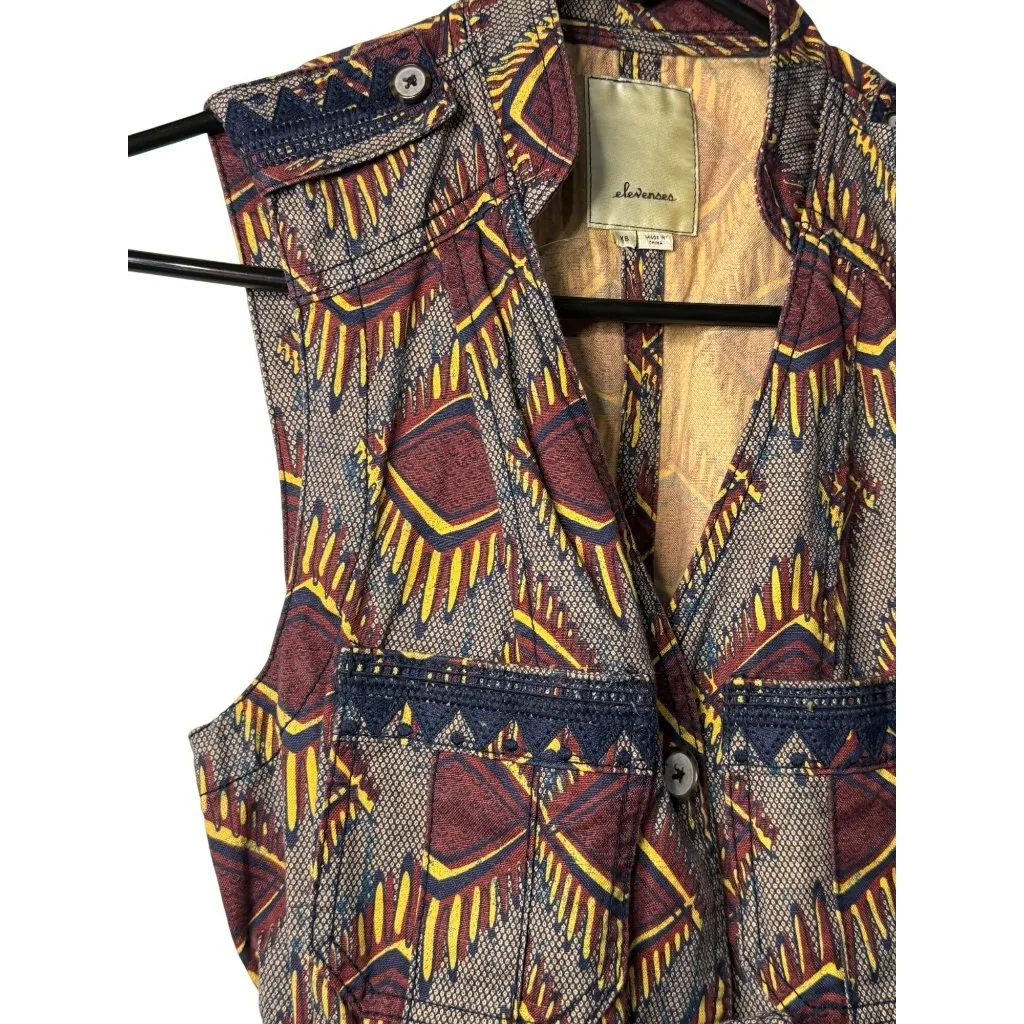 Anthropologie Elevenses Safari Vest Womens XS Geometric Linen Blend Tribal Aztec - Image 4