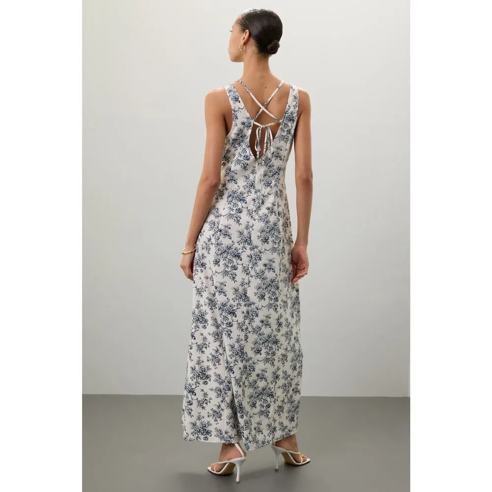 JASON WU White Blue Floral Print Sleeveless Lace Insert Criss Cross Back Dress12 - Image 2