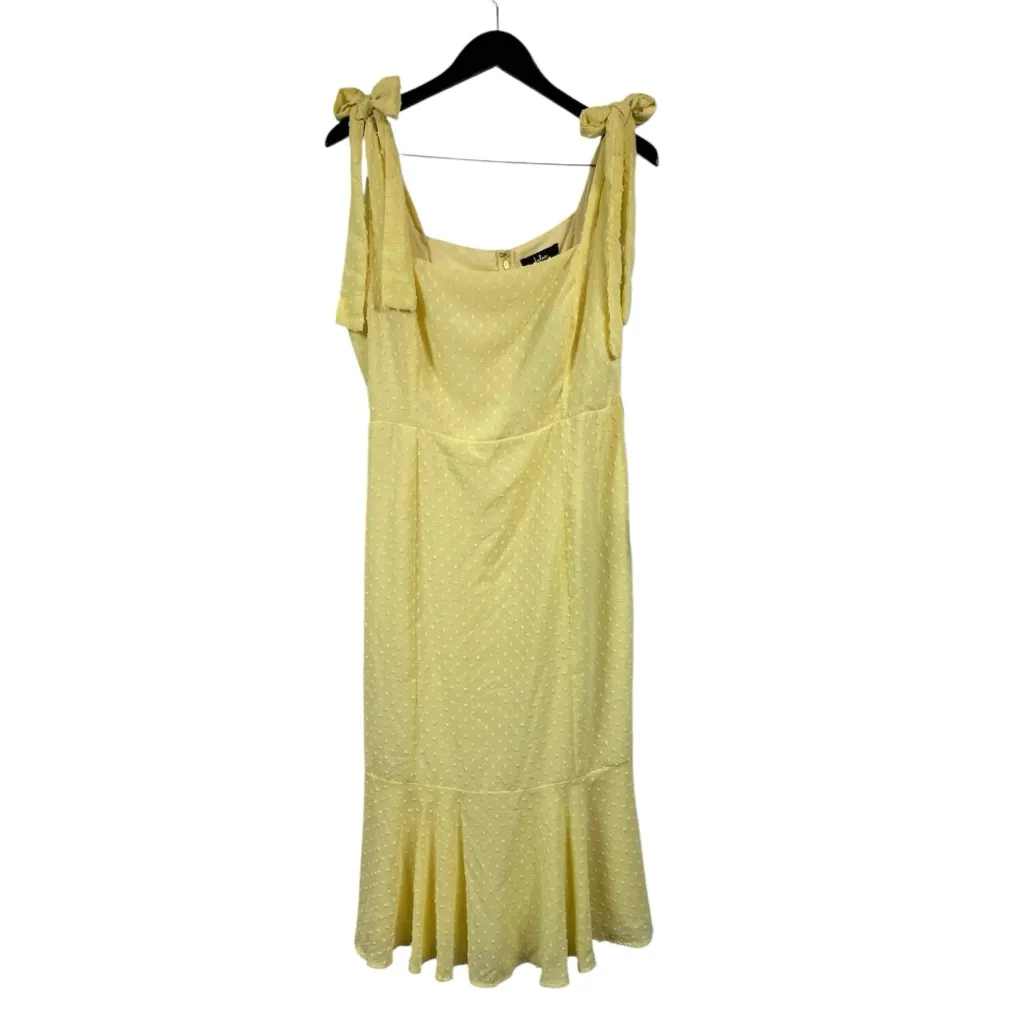 Lulus Women’s Bimini Light Yellow Swiss Dot Tie-Strap Midi Dress Size XL NWT - Image 2