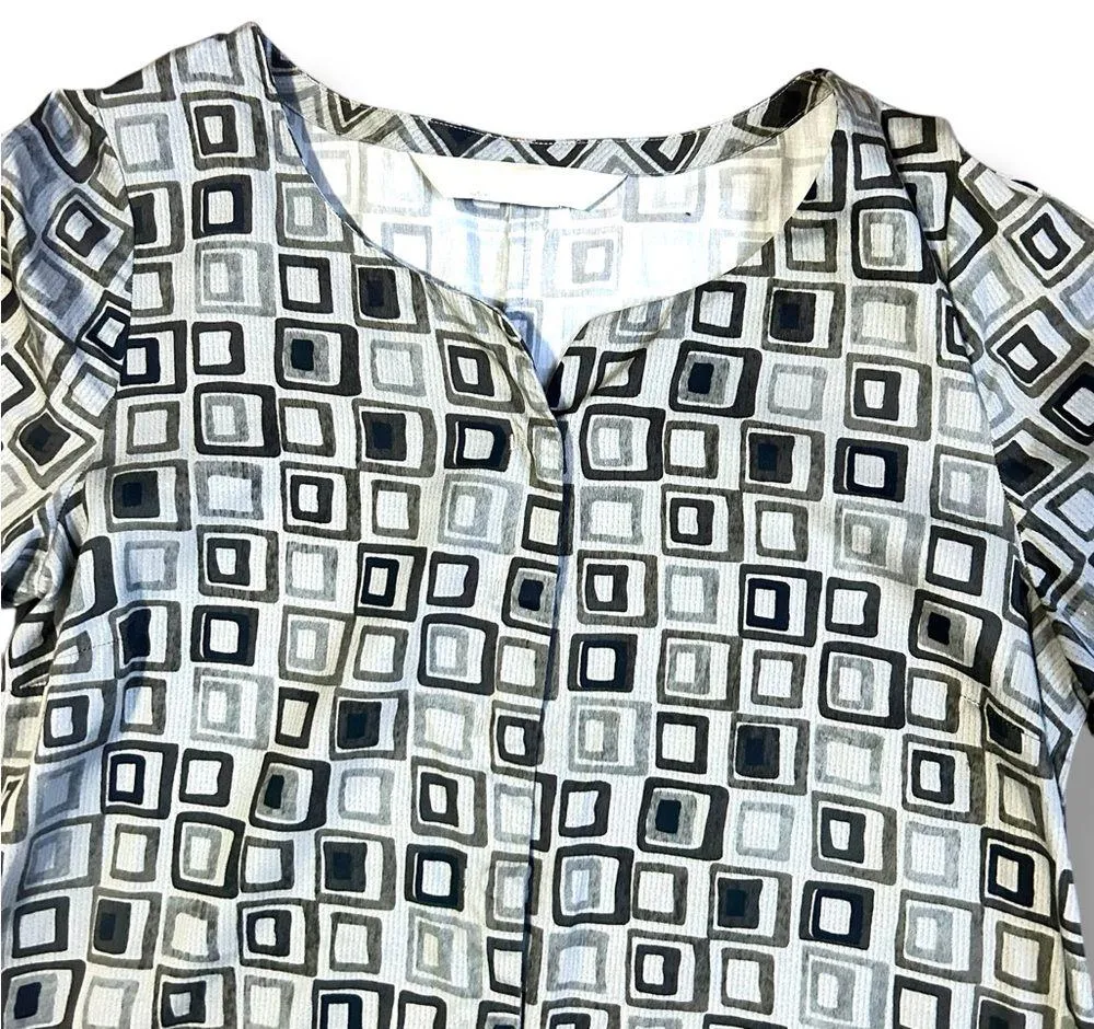 S'Max Mara linen shift dress Tunic Geometric Print Size Small 3/4 sleeve - Image 2