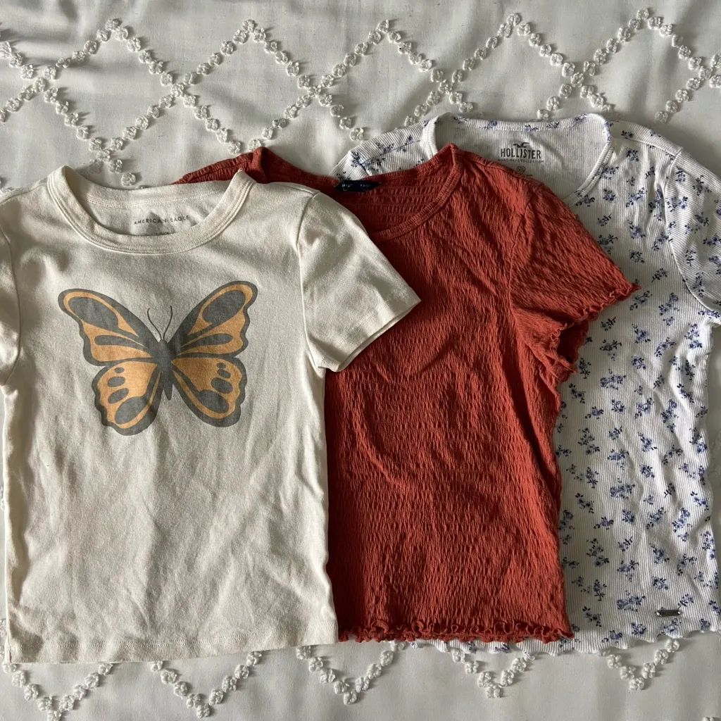 Ribbed Baby Tee Set: Butterfly, Rust, Blue Floral Pastel Preppy Girlhoodcore - Image 2