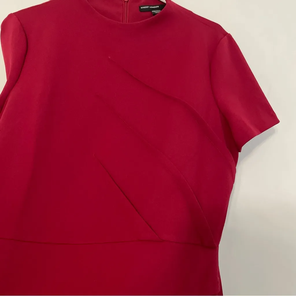 MAGGY LONDON Pintuck Detailed Mock Neck Dress Red Short Sleeve Sheath Dress 12 - Image 9