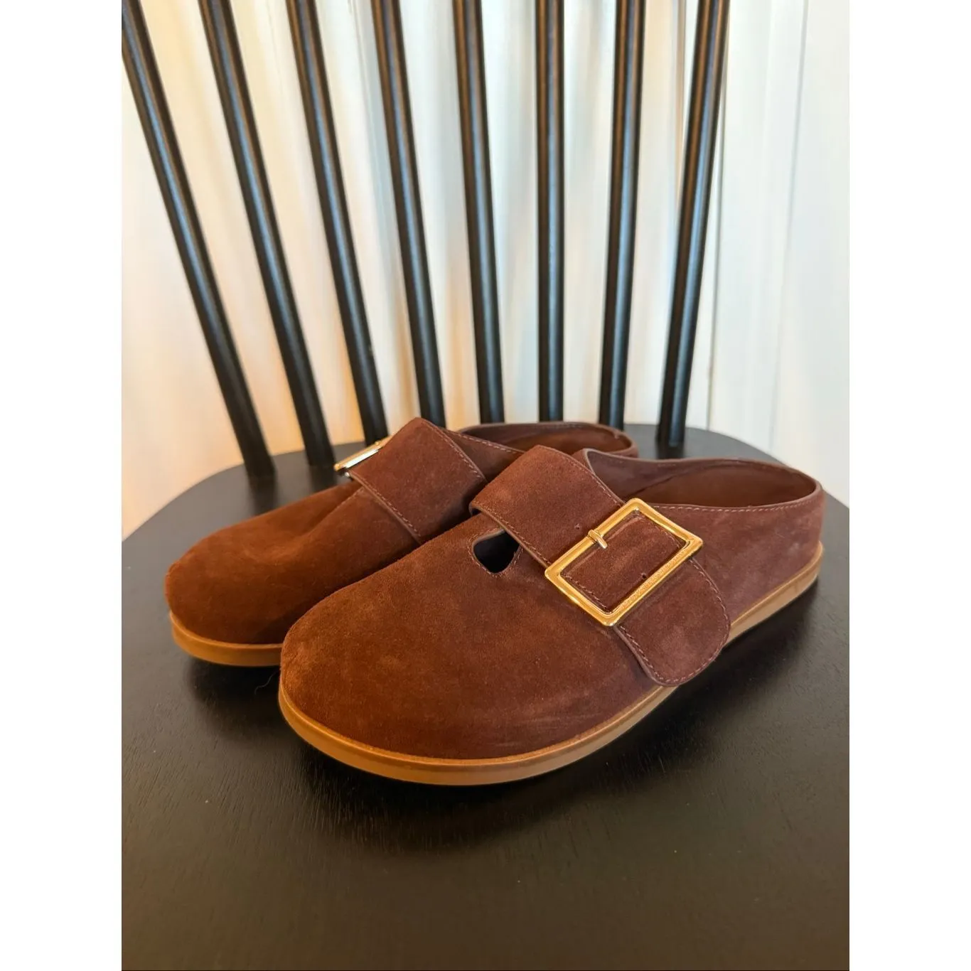 Kelsi Dagger Brooklyn Franklin brown suede buckle clogs size 6 - Image 4