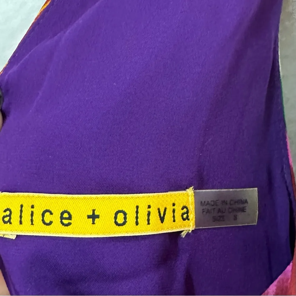 Alice & Olivia Alameda Dress Ikat Batik Peacock Print Silk-y Sheath Small - Image 4