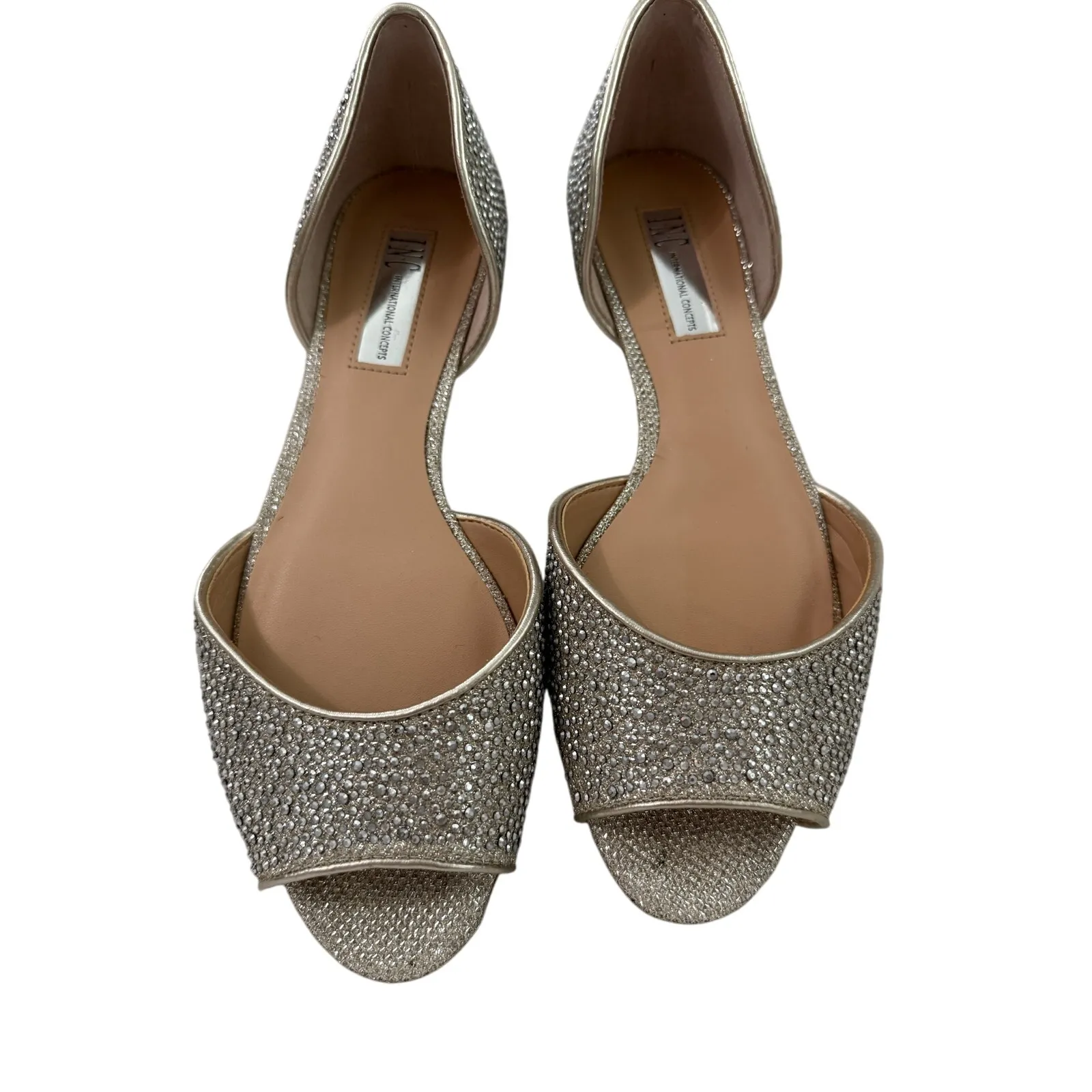 Inc International Concepts Womens Elsah2 Fabric Open Toe Slide Flats Champagne Silver Size 9.5 - Image 7