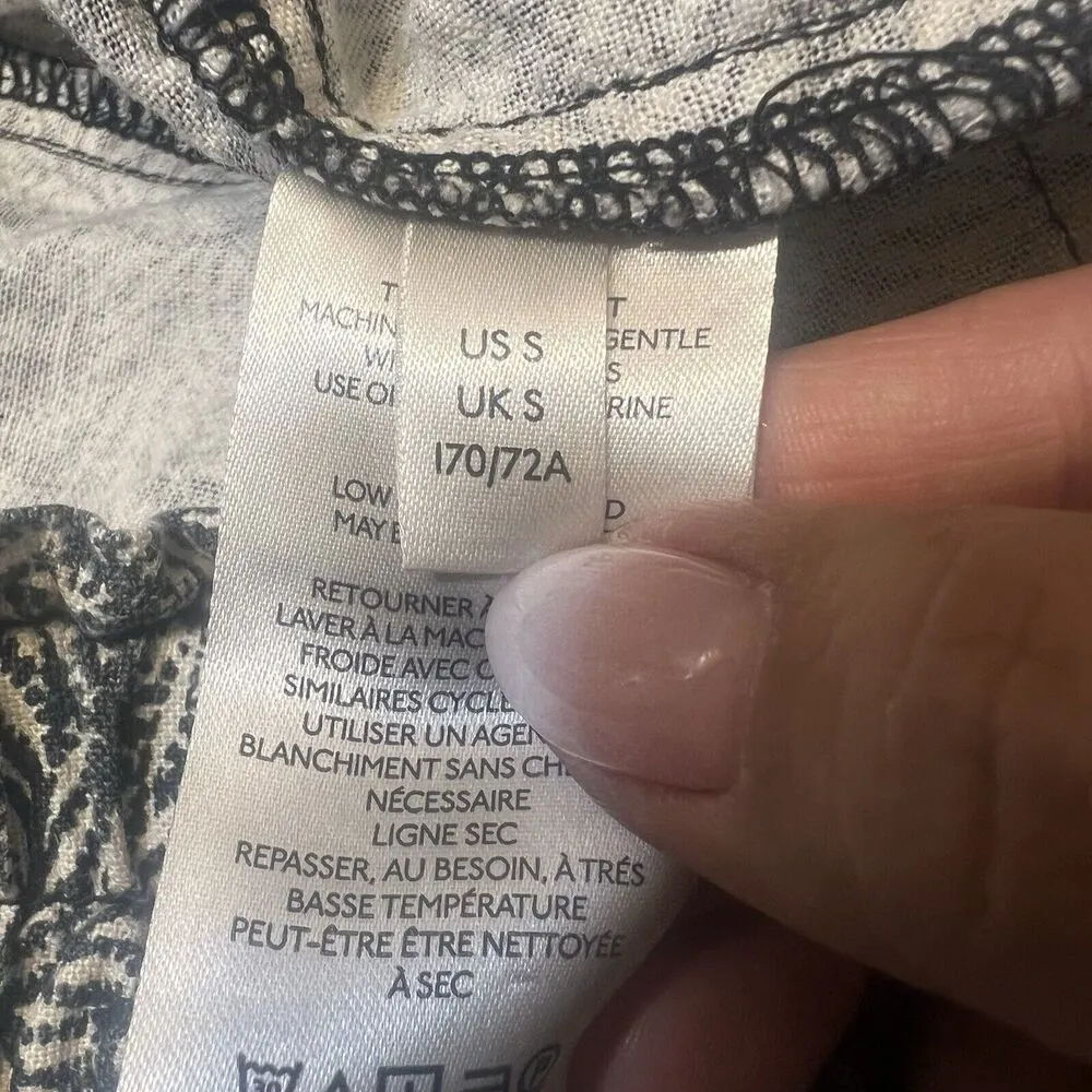 Anthropologie Patterned Linen Blend Printed Joggers Size Small Black Ivory Boho - Image 6