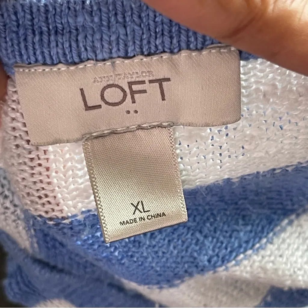 LOFT | Striped Linen Blend Knit Short Sleeve Sweater Sz XL - Image 8