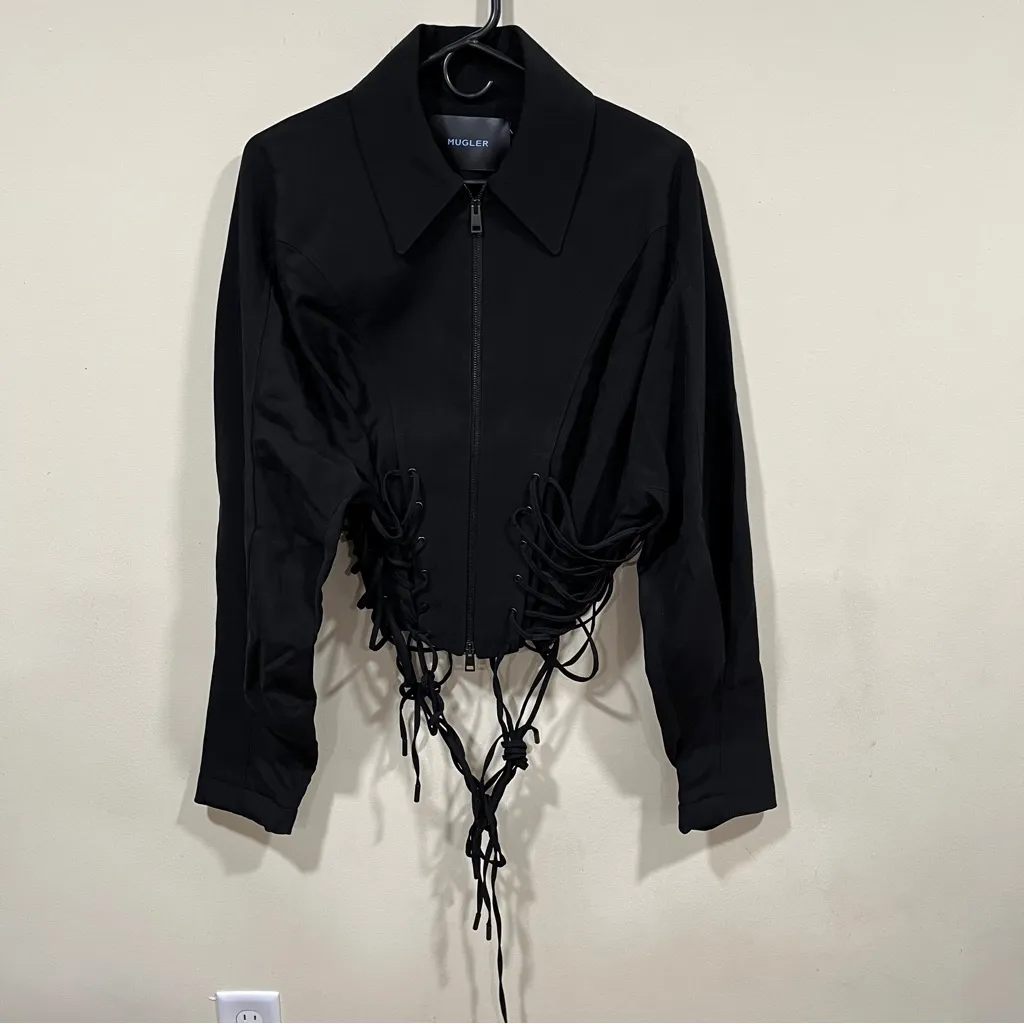 NWT Mugler laced corset jacket black size 42 US XL wool full zip women - Image 4