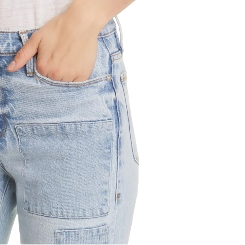 NWT Frame Le Garcon Hideaway Raw Hem Patched Distressed Jeans in Light Wash - Image 2