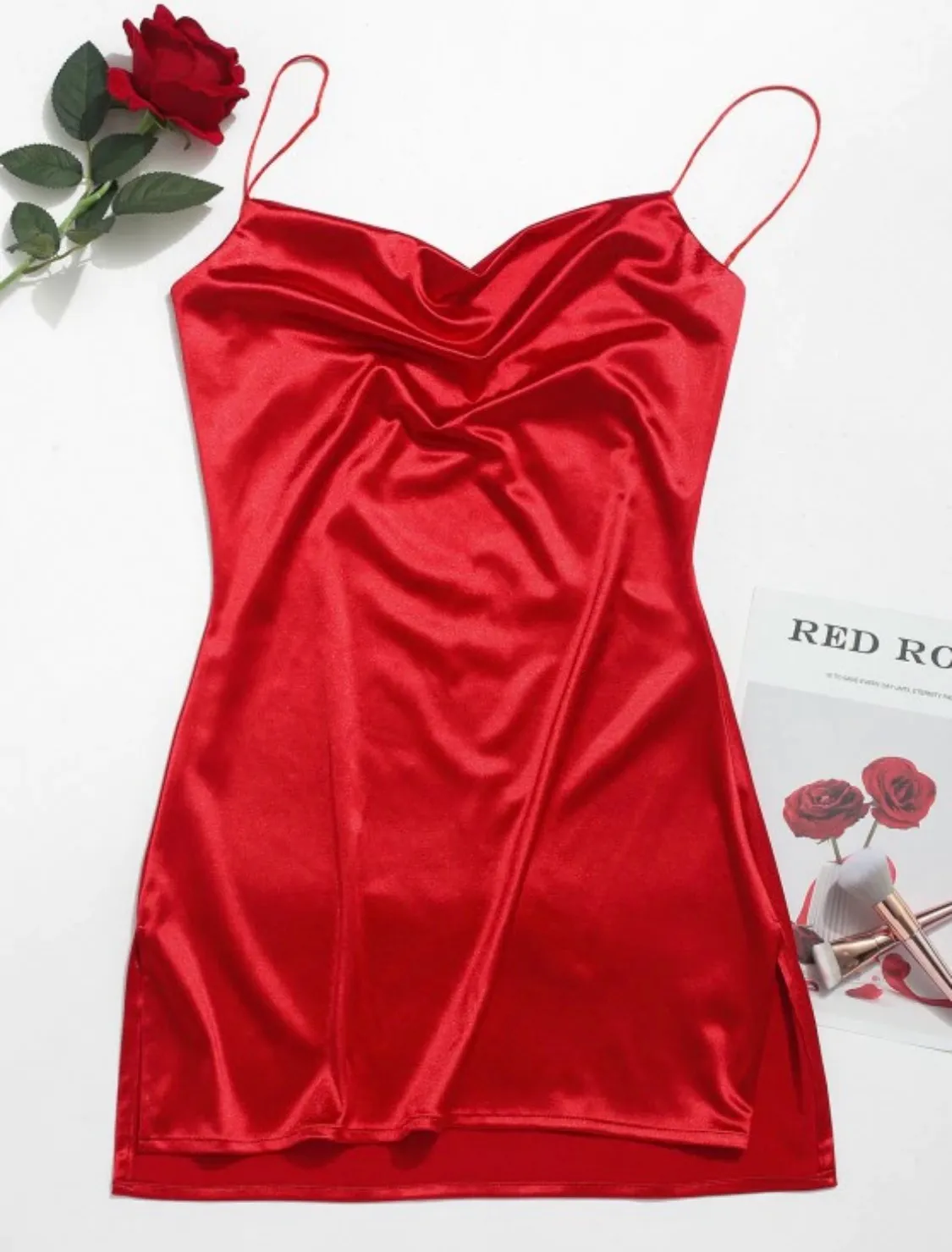 Zaful Side Slit Satin Dress - Image 2
