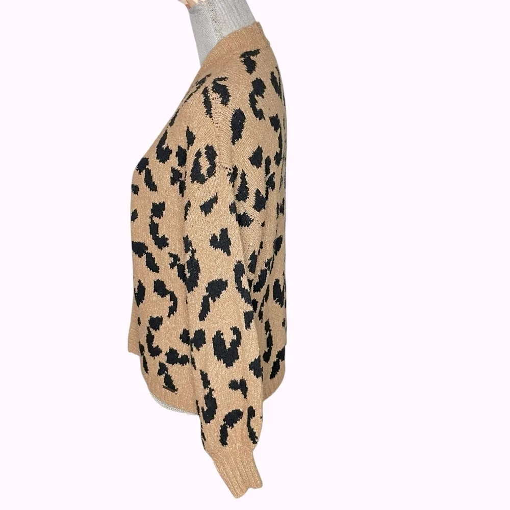 Abercrombie & Fitch Leopard Print Open Front Cardigan Sweater Tan Black XS - Image 3