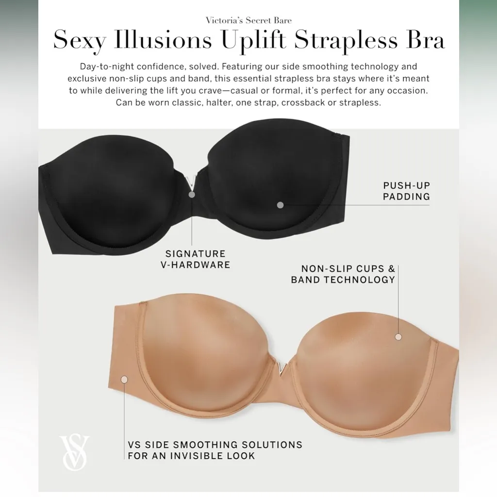 Victoria's Secret Sexy illusions Strapless Bra push-up grip Lined uplift praline - Image 6
