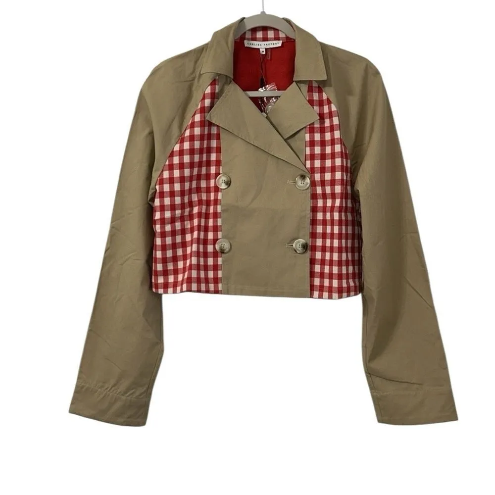 Anthropologie English Gingham Cropped Jacket(Size Medium) Tan - Image 6