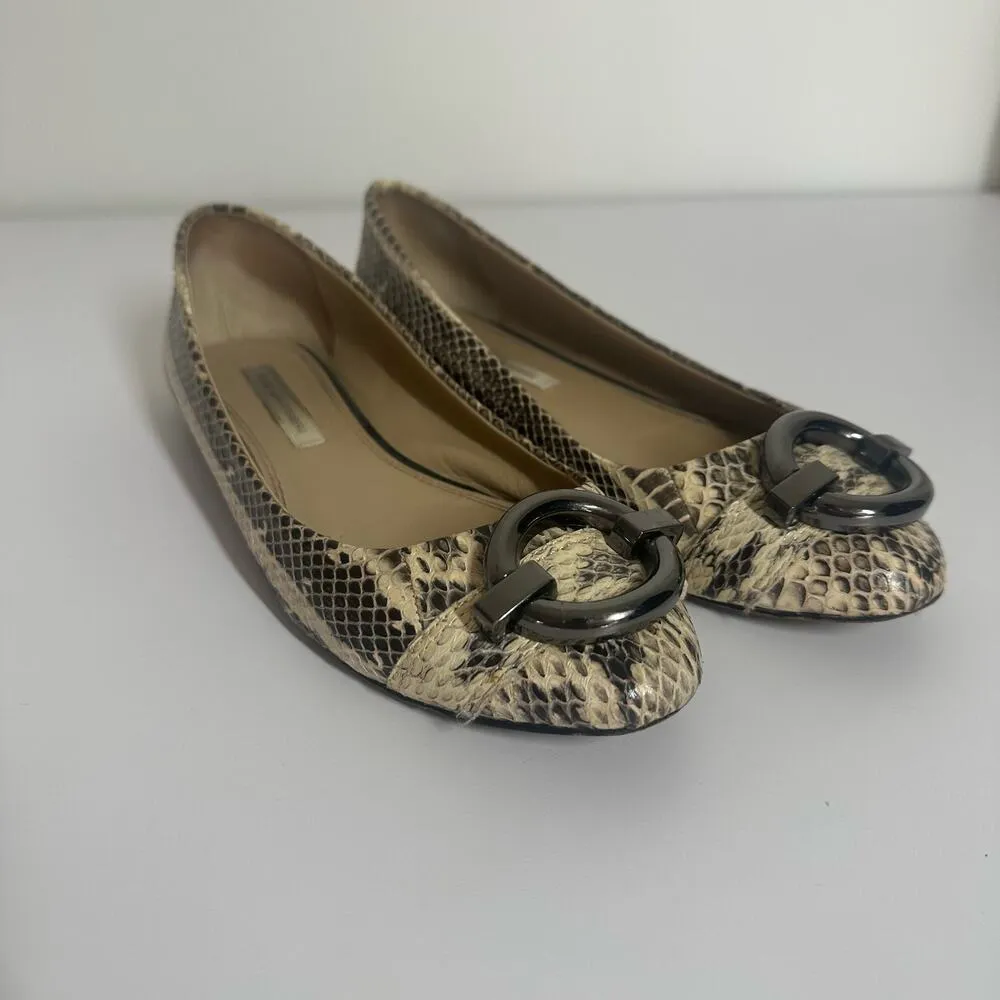 Diane Von Furstenberg Women's Snake Print Buckle Ballet Flats Size 8 Leahter - Image 2
