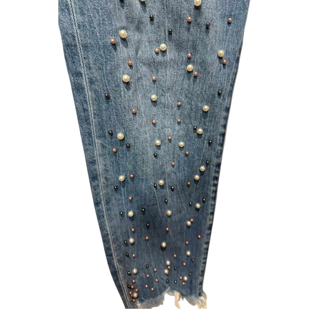 Pistola Nico Faux Pearl Embellished Distressed Skinny Raw Hem Jeans In La Lux 30 - Image 6