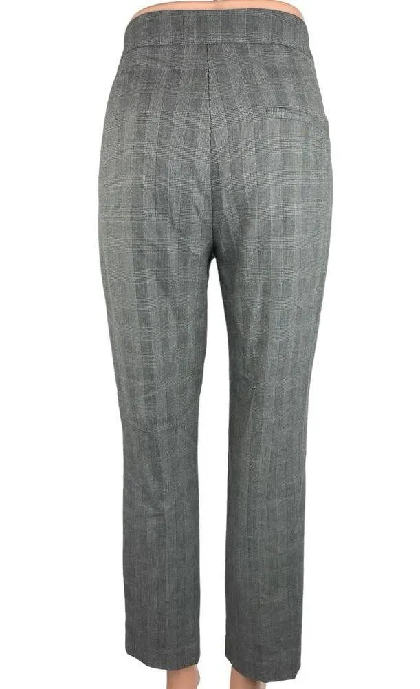 Zara Gray Plaid Ruffle Pockets High Rise Straight Leg Crop Ankle Trouser Pants M - Image 3