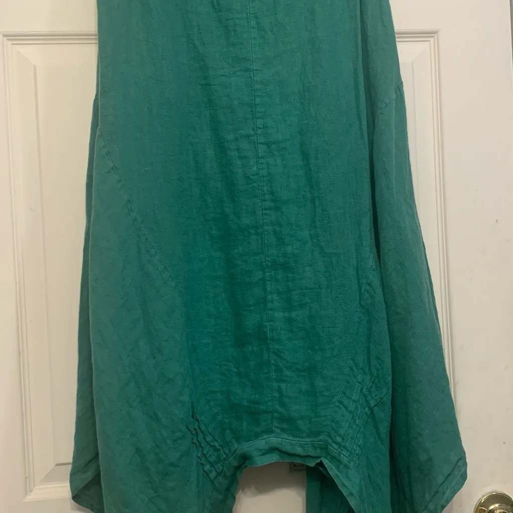 Italy Green Linen Midi Sleeveless Small Dress. 2529 - Image 5