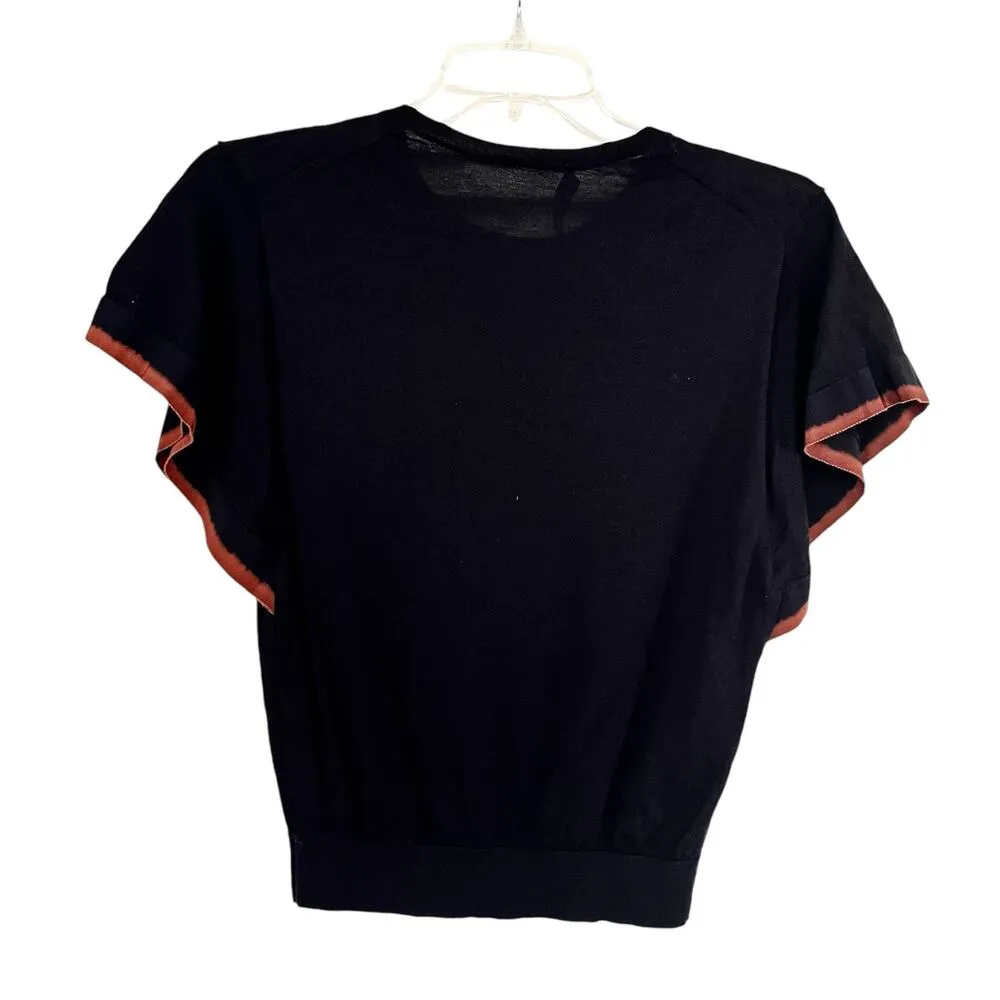 Dorothee Schumacher Black Contrast Flutter Short Sleeve Crewneck Sweater Size 1 - Image 4