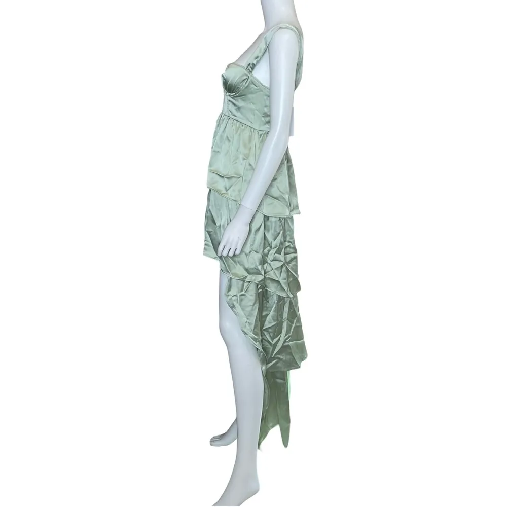 WeWoreWhat Corset High Low Maxi in Fog Green Satin Charmeuse Women’s Sz 4 - Image 3