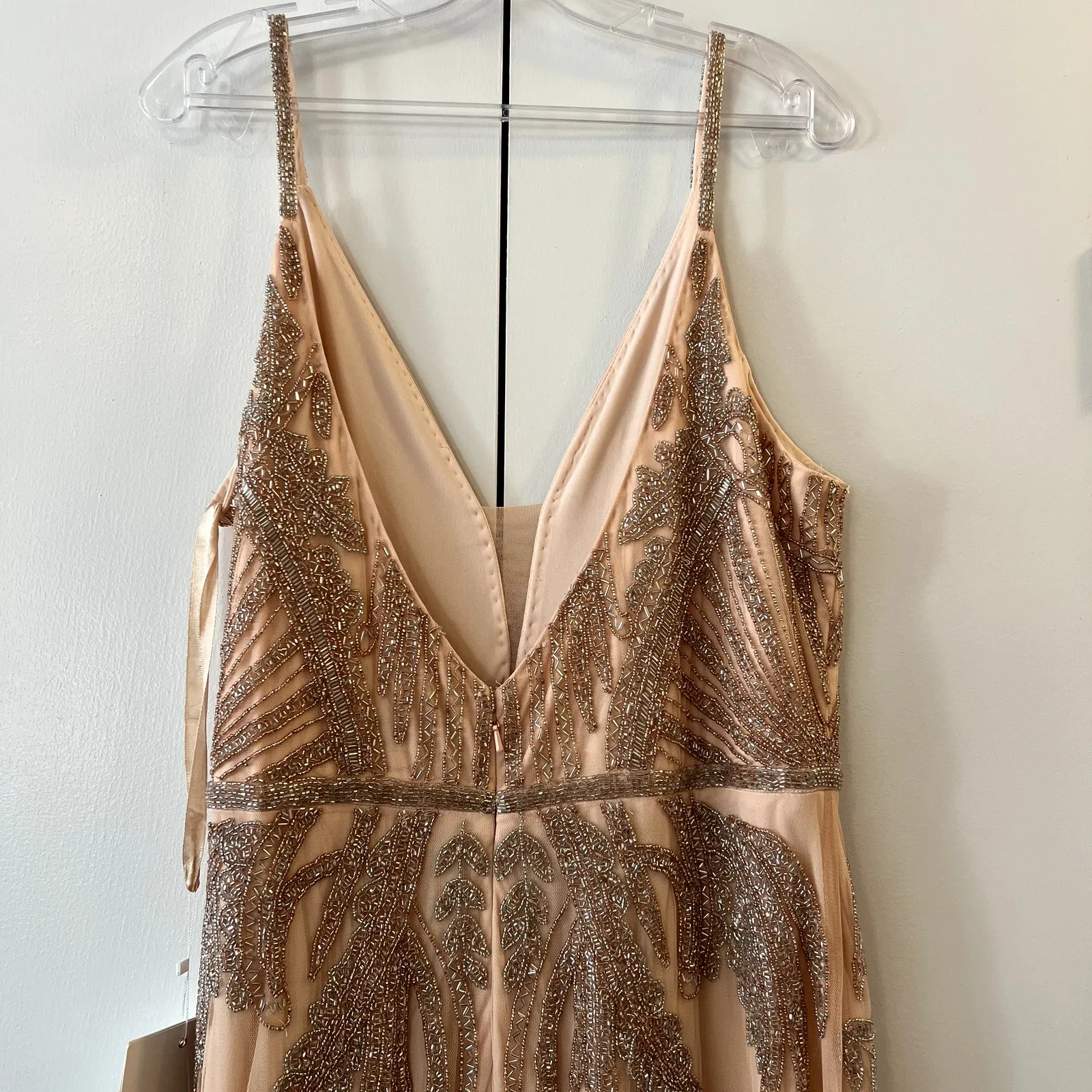 Mac Duggal 6015 V neck Sequin Embellished Gown Apricot Pink size 14 - Image 8