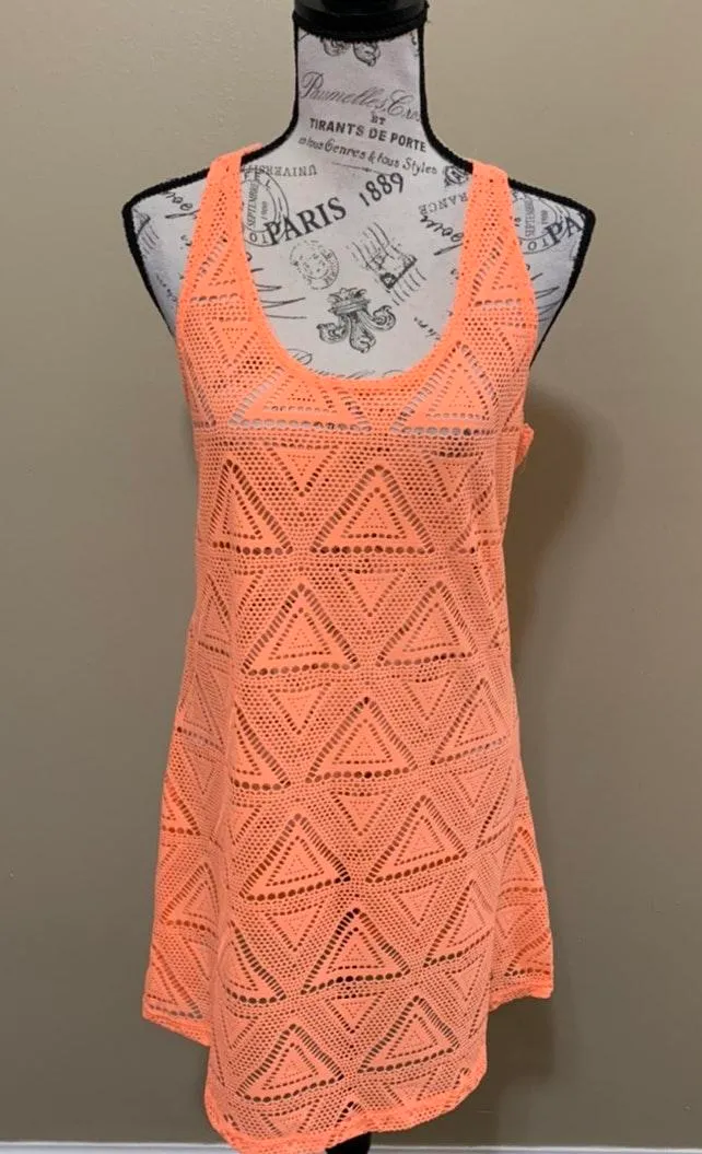 Lagaci Neon Orange Cover-Up Crochet Beach Dress - Image 3