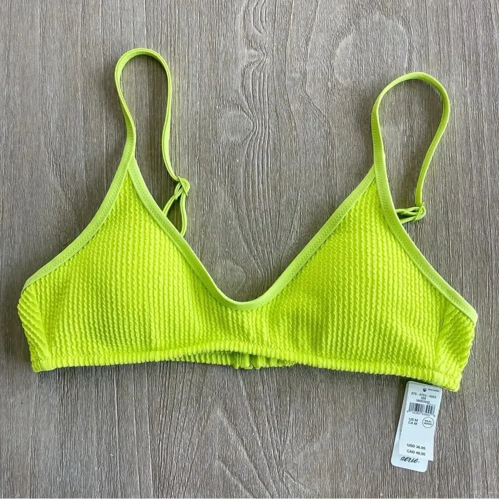 Aerie Crinkle Voop Binding Bikini Top in Lime Slush M NWT - Image 2