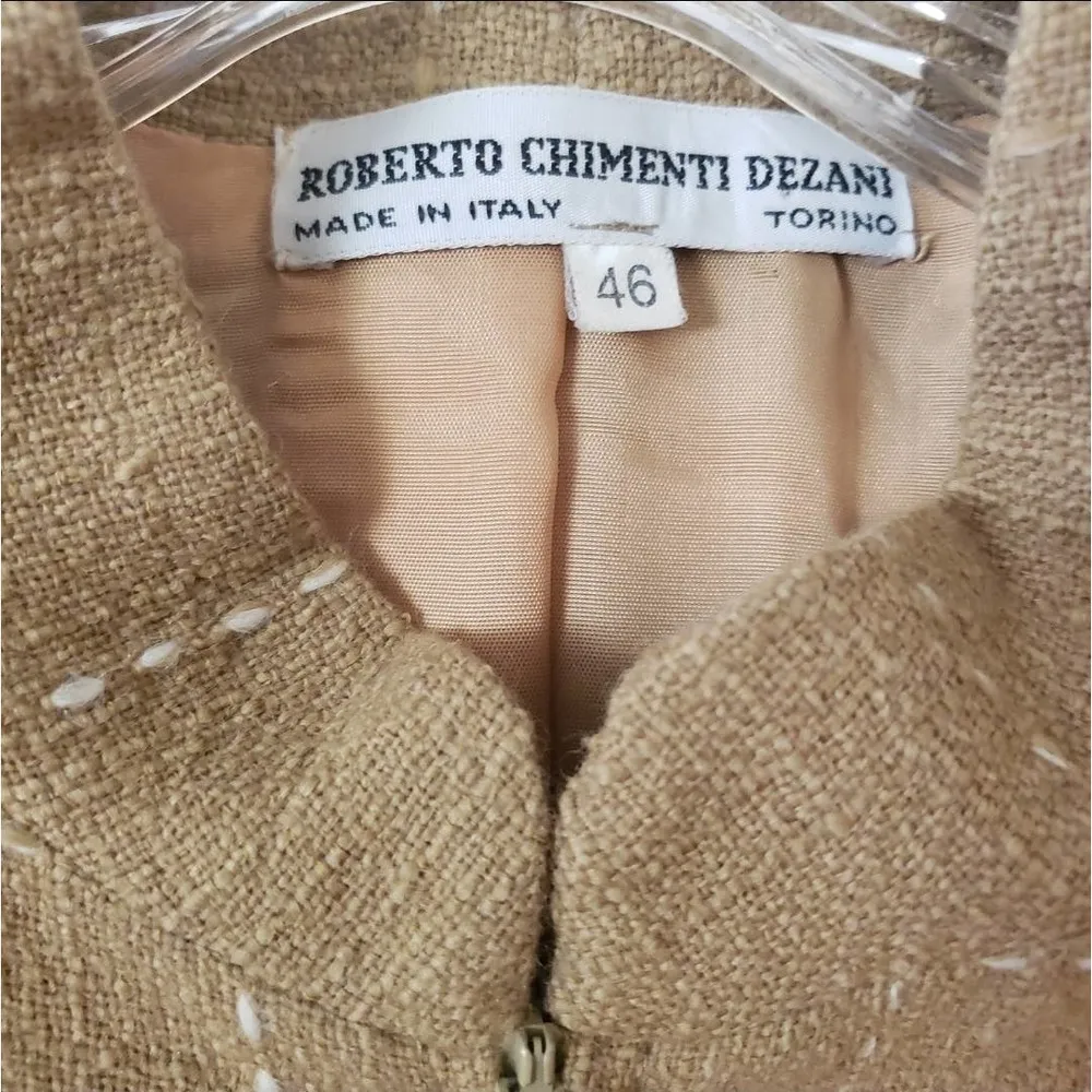 Roberto Chimenti Dezani Italian Designer Wool Jacket Windowpane Tan White IT 46 Size 10 - Image 7
