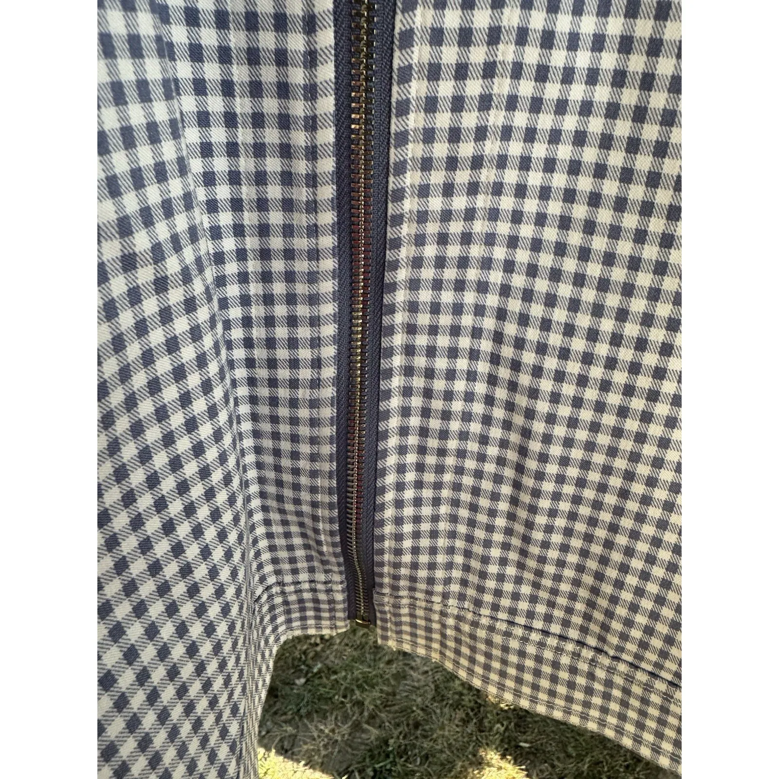 Belle Kim Gravel Jacket Sz L Blue And White Gingham Checkered Zip NWOT Size L - Image 5